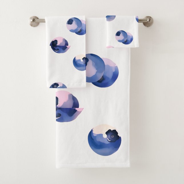 Conjunto De Toalhas Padrão de Aquarela de Mirtilos  (Insitu)