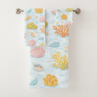 Conjunto De Toalhas Padrão de aquarela de vida marinha submarina paste