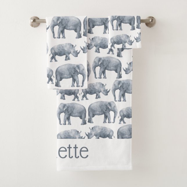 Conjunto De Toalhas Padrão de Aquarela do Elefante Rhino (Insitu)