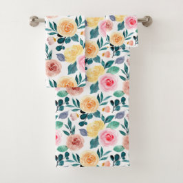 Conjunto De Toalhas Padrão de Aquarela Floral Amarela Rosa Dourada