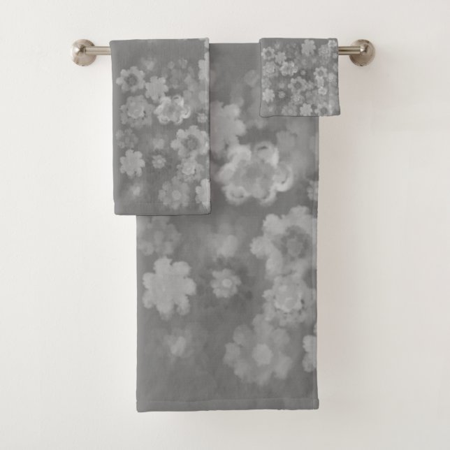 Conjunto De Toalhas Padrão De Aquarela Floral Da Cinza Branca Preta (Insitu)
