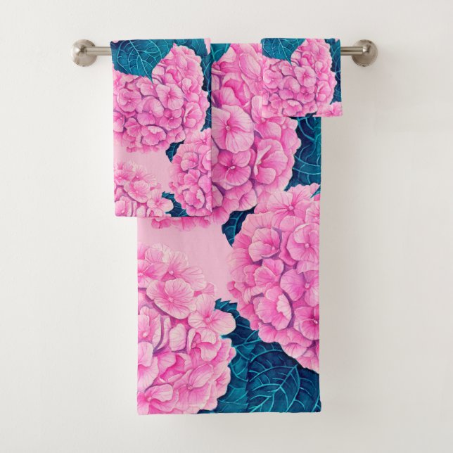 Conjunto De Toalhas Padrão de aquarelas Hydrangea, rosa e azul (Insitu)