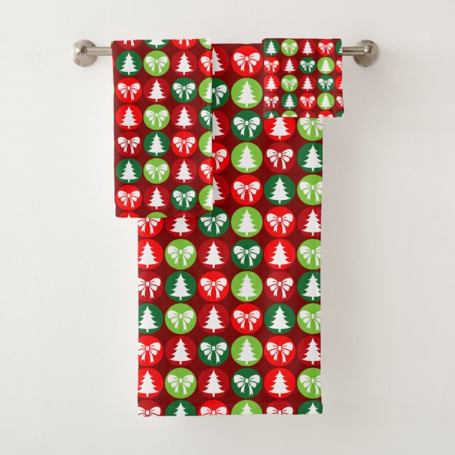 Conjunto De Toalhas Padrão de Arcos e Árvores de Natal Retroativas (Insitu)