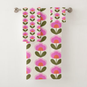 Conjunto De Toalhas Padrão de Arte de Flor Escandinavo Cor-de-Rosa Br