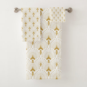 Conjunto De Toalhas Padrão de arte-deco branco e dourado
