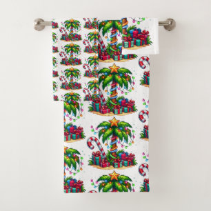 Conjunto De Toalhas Padrão de árvore de palma de Natal tropical