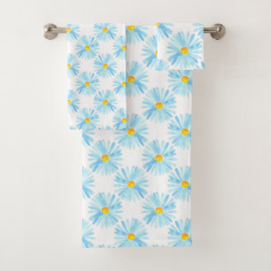Conjunto De Toalhas Padrão de Aster de Aquarela Azul Suave