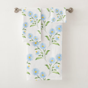 Conjunto De Toalhas Padrão de Astras de Aquarela Azul