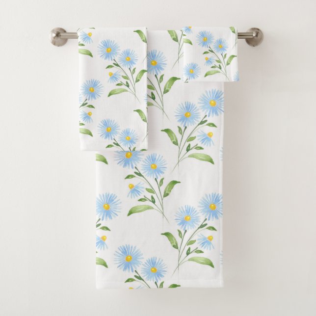 Conjunto De Toalhas Padrão de Astras de Aquarela Azul (Insitu)