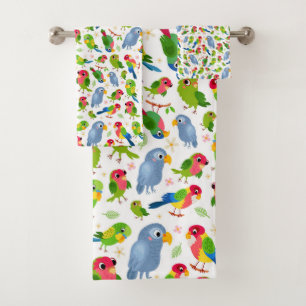 Conjunto De Toalhas Padrão de Aves Vintage, Padrão de periquito colori
