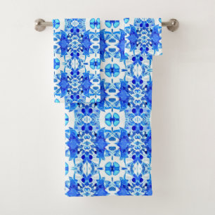 Conjunto De Toalhas Padrão de Azulejo de cobalto azul e branco