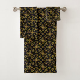 Conjunto De Toalhas Padrão de Azulejo de ventilador preto-Dourado eleg