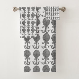 Conjunto De Toalhas Padrão de Azulejo do Art Deco Shell Black Branco