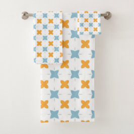 Conjunto De Toalhas Padrão de azulejo floral azul e laranja