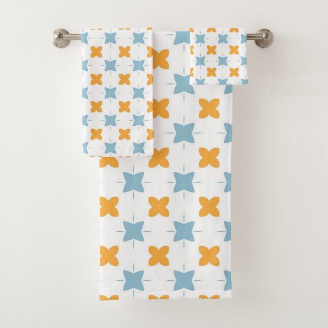 Conjunto De Toalhas Padrão de azulejo floral azul e laranja (Insitu)
