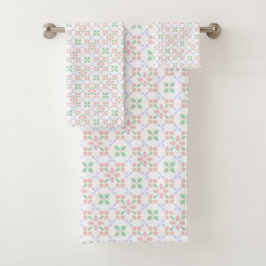 Conjunto De Toalhas Padrão de Azulejo Floral Pastel com Cores Suaves