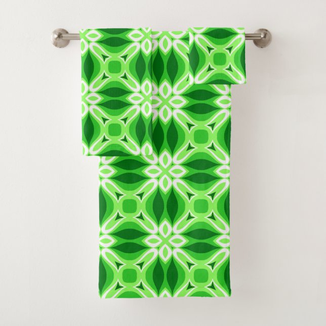 Conjunto De Toalhas Padrão de Azulejo Geométrico Moderno Emerald Green (Insitu)