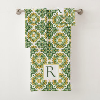 Conjunto De Toalhas Padrão de azulejo verde mediterrâneo abstrato