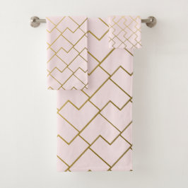 Conjunto De Toalhas Padrão de Azulejos de Blush Geométrico de Ouro Tre