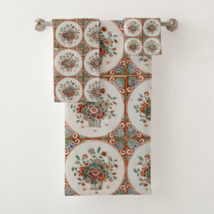 Conjunto De Toalhas Padrão de Azulejos Florais de Terracotta Vintage