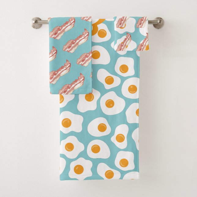 Conjunto De Toalhas Padrão de Bacon & Ovos Fofo | Monogramado (Insitu)