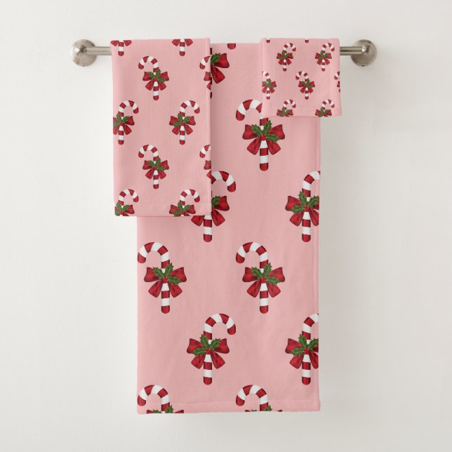 Conjunto De Toalhas Padrão de Bala de Natal Vermelha e Branca em Rosa (Insitu)