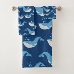 Conjunto De Toalhas Padrão de Baleia do Oceano Azul Profundo