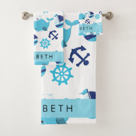 Conjunto De Toalhas Padrão De Baleias, Baleias Azuis, Seu Nome