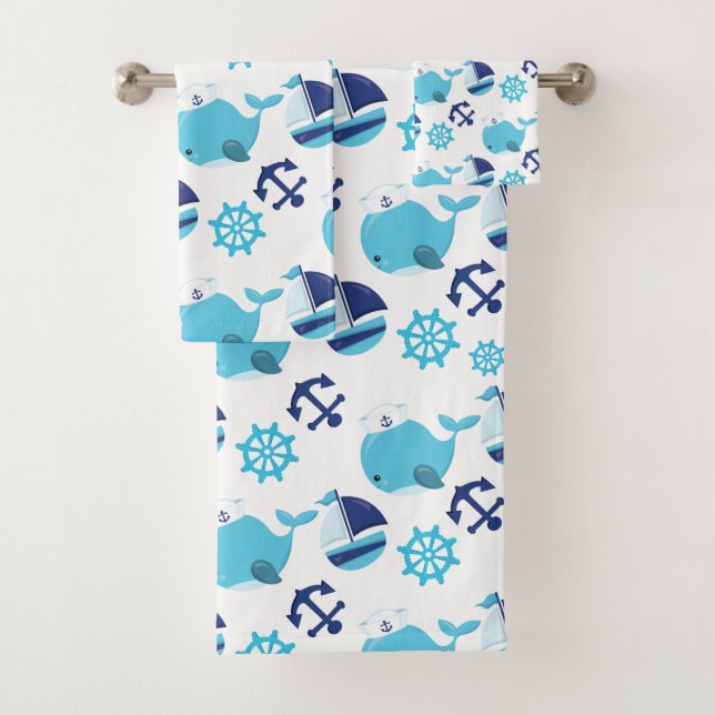 Conjunto De Toalhas Padrão De Baleias, Baleias Cutas, Baleias Azuis (Insitu)