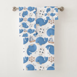 Conjunto De Toalhas Padrão De Baleias, Baleias Cutas, Baleias Azuis