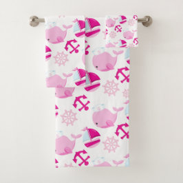 Conjunto De Toalhas Padrão De Baleias, Baleias Cutas, Baleias Rosa
