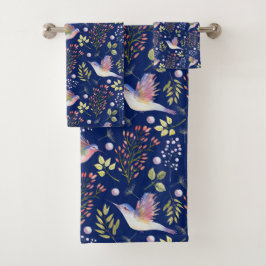 Conjunto De Toalhas Padrão de Beija-flores e Flores no Fundo Personali