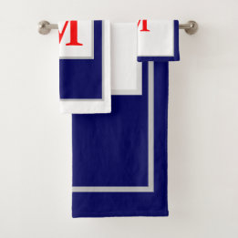 Conjunto De Toalhas Padrão de bloco azul branco monograma
