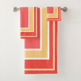 Conjunto De Toalhas Padrão de Bloco Geométrico de Pêssego de Verão