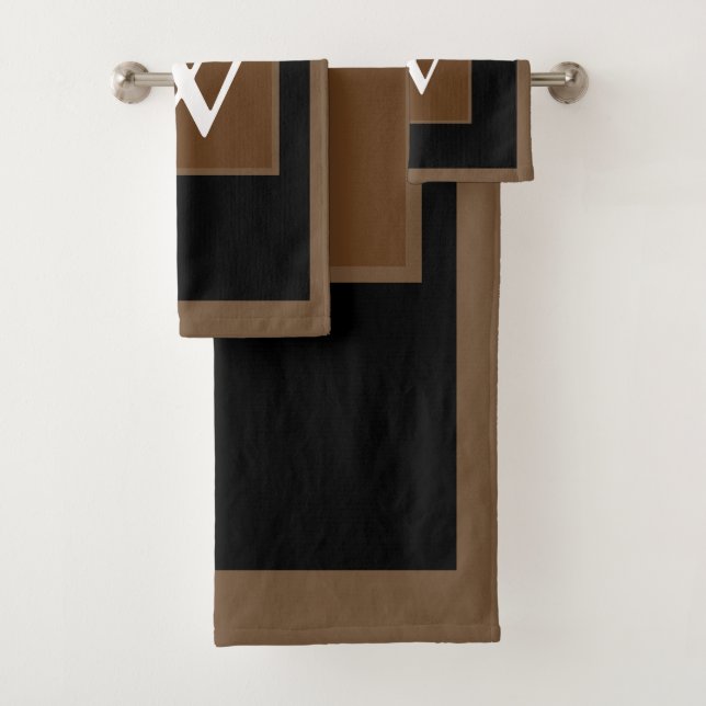 Conjunto De Toalhas Padrão de Bloco Marrom Preto Branco Monograma (Insitu)