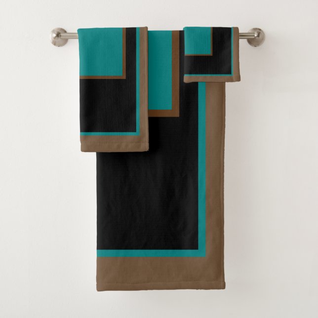 Conjunto De Toalhas Padrão de Bloco Preto Verde Verde Teal (Insitu)