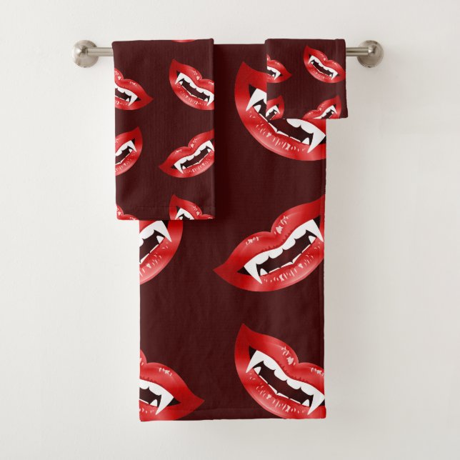 Conjunto De Toalhas Padrão de Bocarras de Vampiro Vermelhas (Insitu)