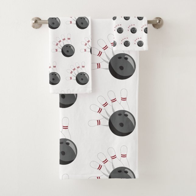 Conjunto De Toalhas Padrão de Bola de boliche e pinos personalizados (Insitu)