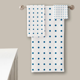 Conjunto De Toalhas Padrão de Bolinhas Azuis Clássicas em Branco