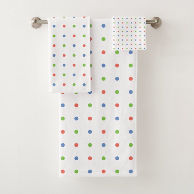 Conjunto De Toalhas Padrão de Bolinhas Verde Azul Divertido em Branco (Insitu)