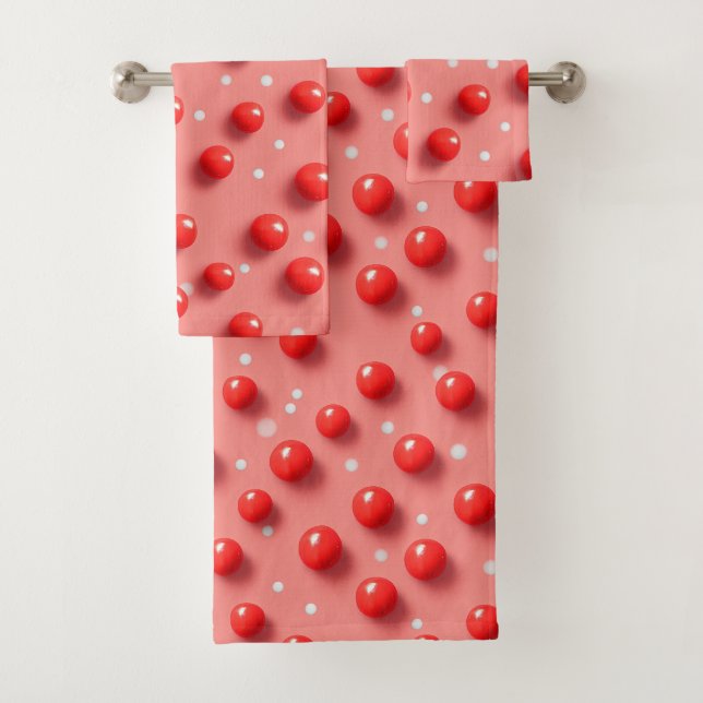 Conjunto De Toalhas Padrão de Bolinhas Vermelho e Branco 3D (Insitu)