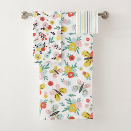 Conjunto De Toalhas Padrão de Borboleta e Floral 