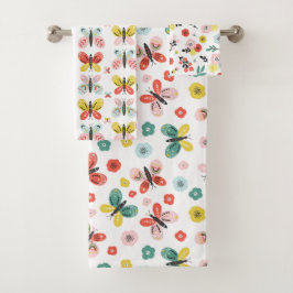Conjunto De Toalhas Padrão de Borboleta e Floral 