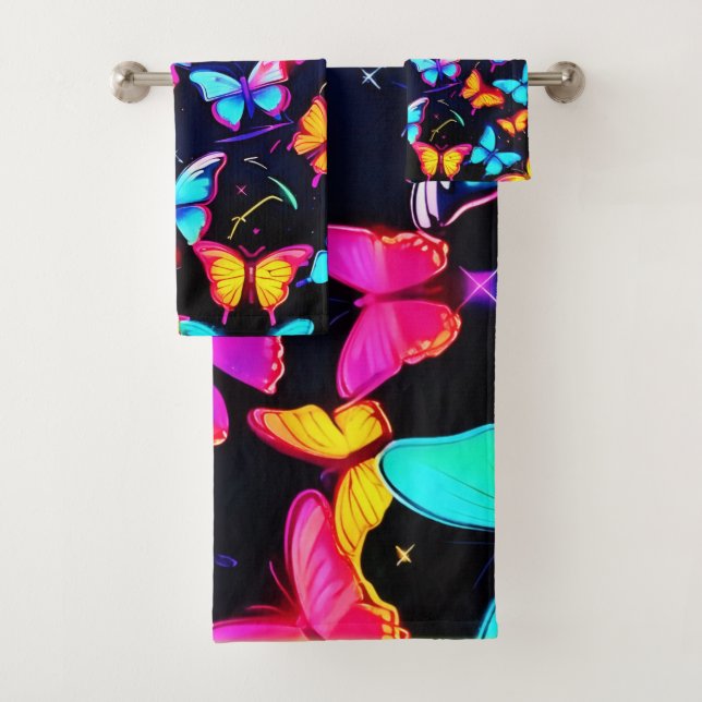 Conjunto De Toalhas Padrão de Borboleta Neon (Insitu)