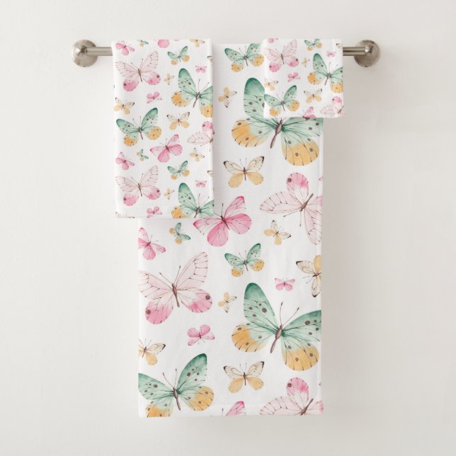 Conjunto De Toalhas Padrão de Borboletas Aquarela (Insitu)