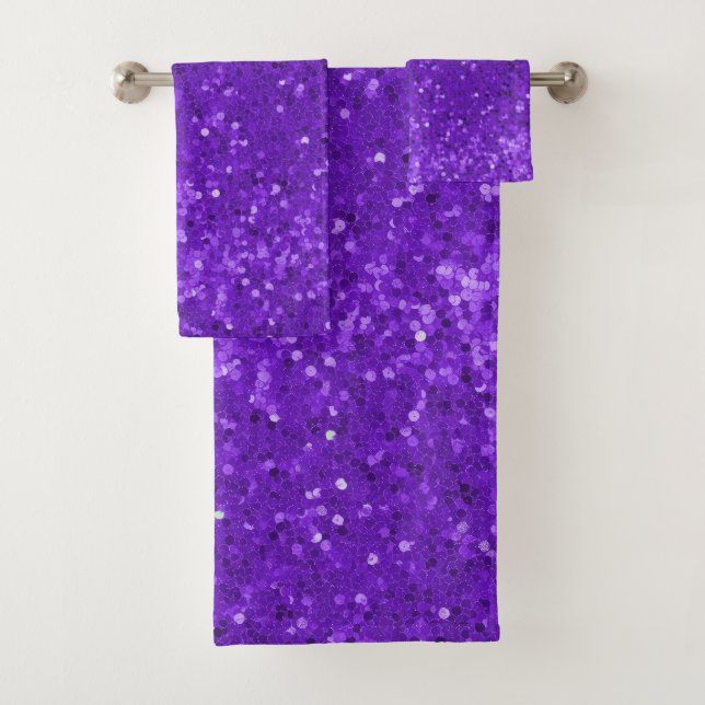 Conjunto De Toalhas Padrão de Brilho Falso Glam Roxo Profundo (Insitu)