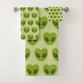 Conjunto De Toalhas Padrão de Cabeça de Alien em Forma de Coração Verd