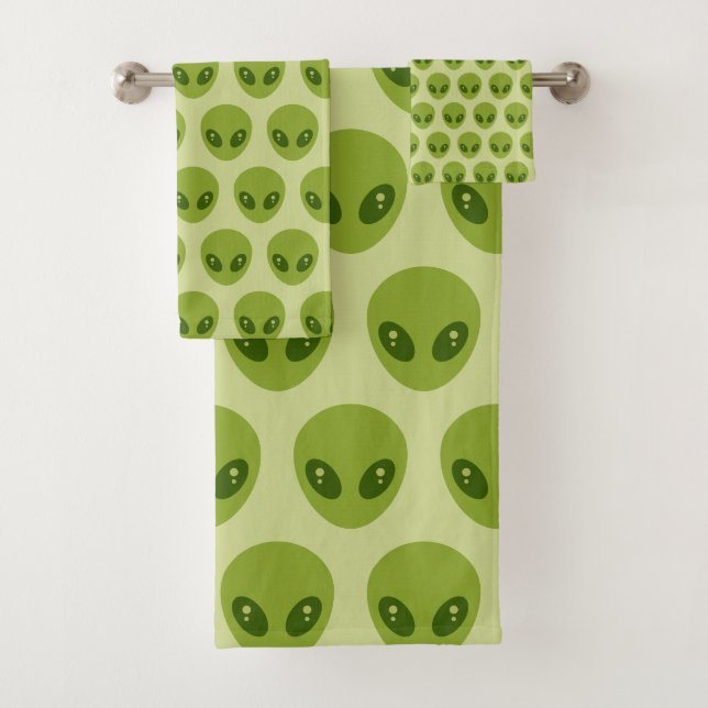 Conjunto De Toalhas Padrão de Cabeças de Alienígena Verde (Insitu)