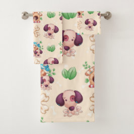 Conjunto De Toalhas Padrão de Cachorro Adorável