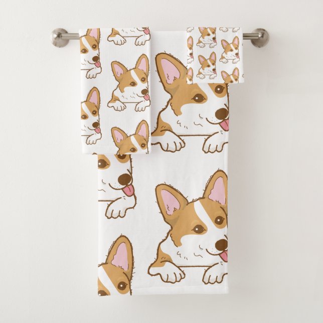 Conjunto De Toalhas Padrão De Cachorro Cachorro Corgi (Insitu)